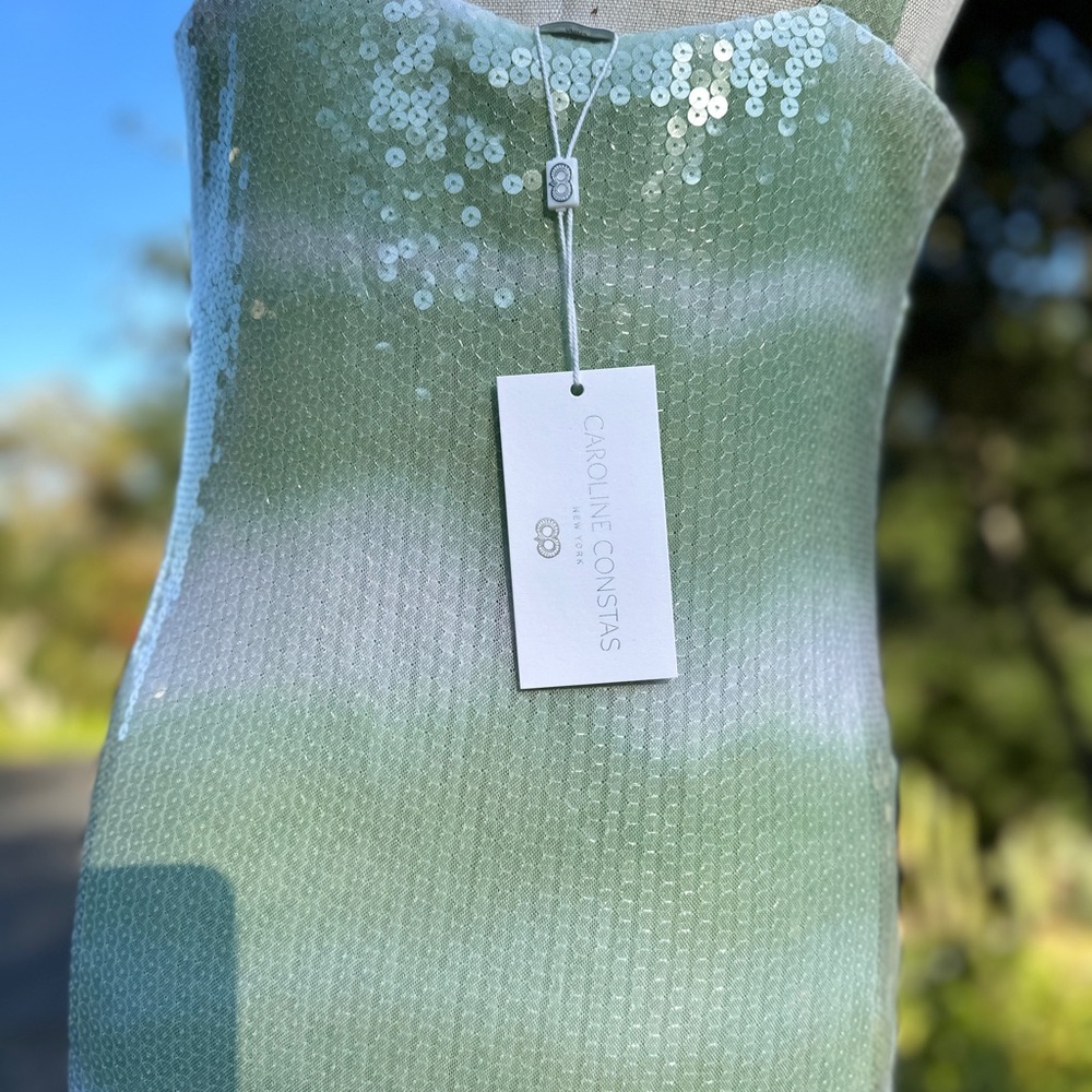 New Caroline Constas Mint Ombre Sequin V-Neck Sleeveless Midi Dress NWT - Picture 13 of 14